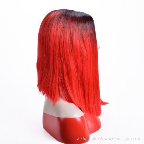 Aishili wholesale ombre red remy hair hd straight synthetic wigs for women lace front wig